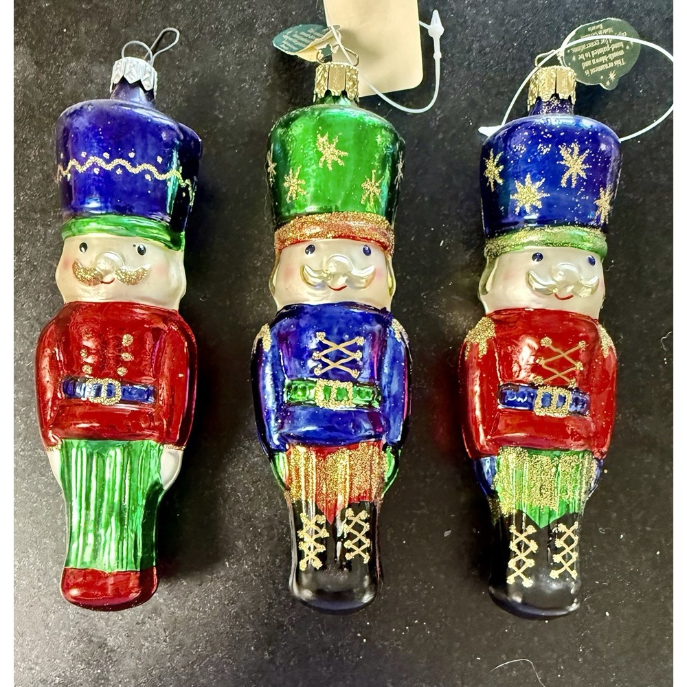 Christborn Mouth Blown Hand Painted Glass Ornaments Nutcrackers Germany VTG Tags